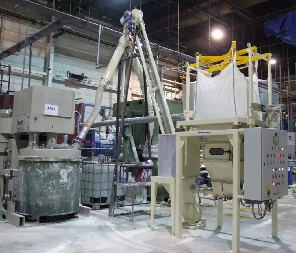 Bulk bag unloaders in a production facility