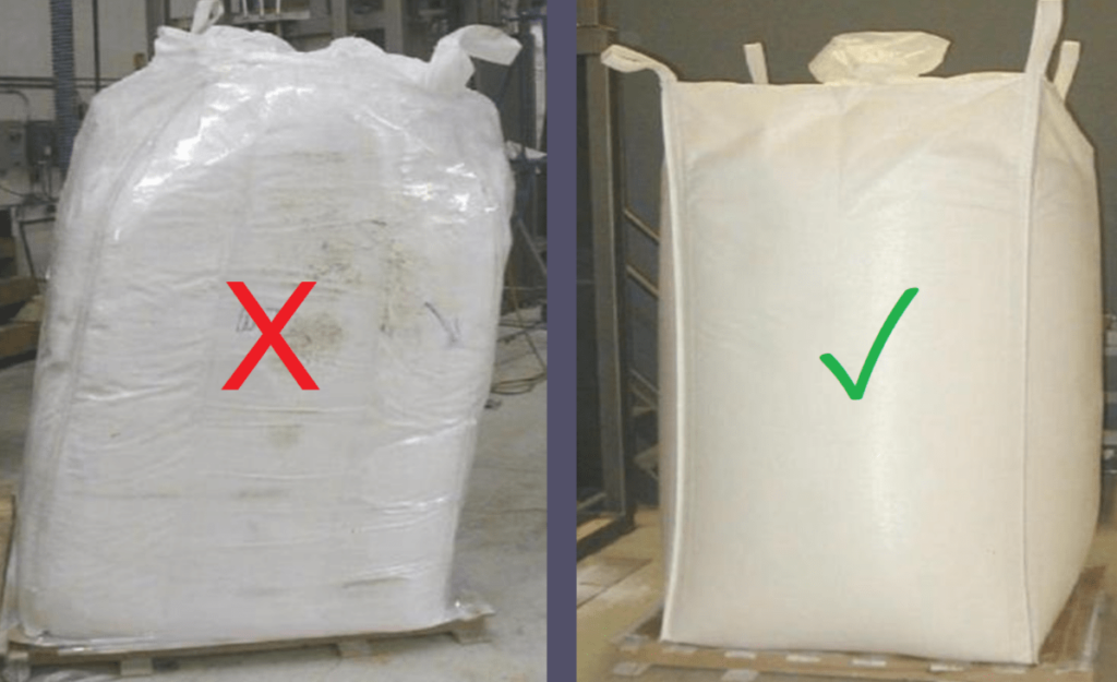 Properly and unproperly filled bulk bags
