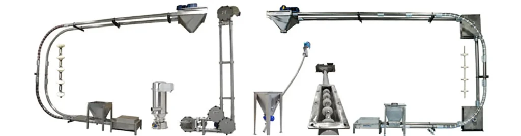 A photo of two industrial conveyor systems